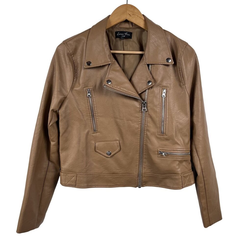Love Tree Tan Leather Jacket Moto Style